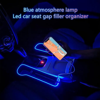 2 Pack Car Seat Gap Organizer,Multifunctional Seat Gap Storage Box with USB Fast Charger, Car Seat Pockets with Led Light, Car Seat Gap Filler with Cup Holder (Black)