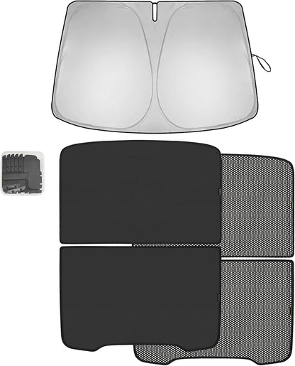 BestEvMod 3PCS Windshield& Roof Sunshade Compatible with 2026 2025 Tesla New Model Y Juniper Foldable Sun Shade Accessory Heat UV Protection Visor Accessories with Storage Bag (Roof+Windshield, Black)