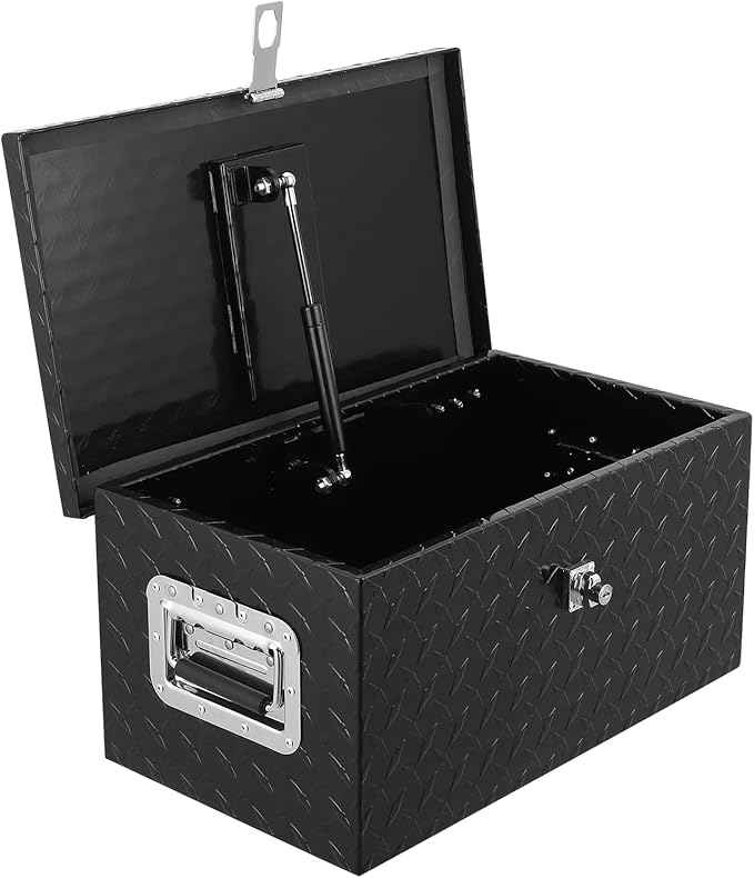 Trailer Tongue Box, Heavy Duty Storage With Lock and Keys, Utility Truck Tool Box Storage Organizer, Tool Chest for Pickup Truck Bed, RV, 20"x10"x12" (20"x10"x12"- Black-QG)