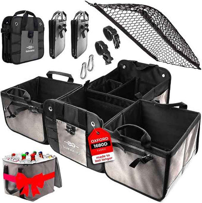 Modular 5-Section Trunk Organizer XL – Car Storage for Groceries, Tools, Sports Gear, Emergency Kits – Extra Large Multi-Module Cargo Box, Foldable, Detachable, Heavy Duty Design – Gray