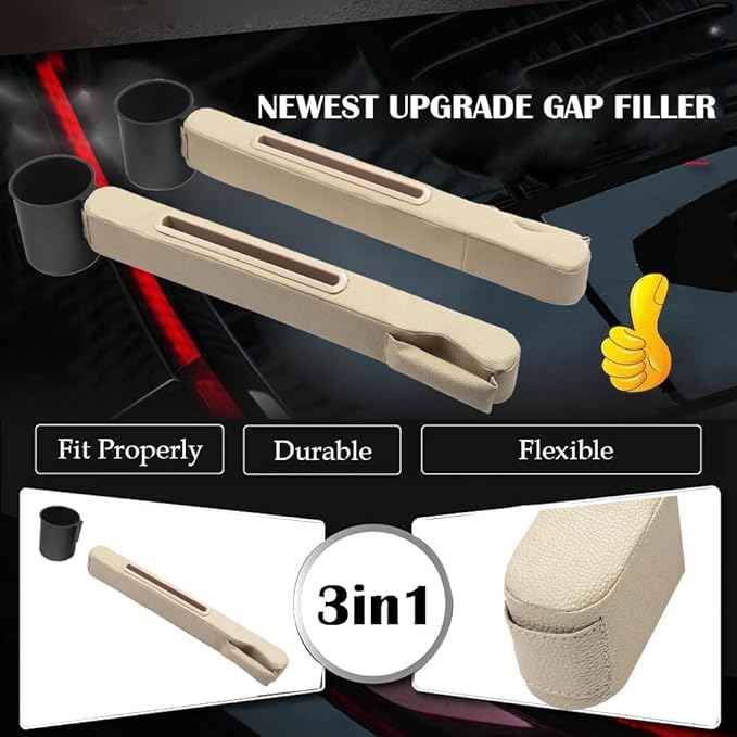 Car Seat Gap Filler 2 Pack,Car Seat Gap Filler Organizer,Car Seat Gap Plug with Storage Slot,3 in 1 Car Seat Gap Filler with Cup Holder,Prevent Small Items from Falling(Beige)
