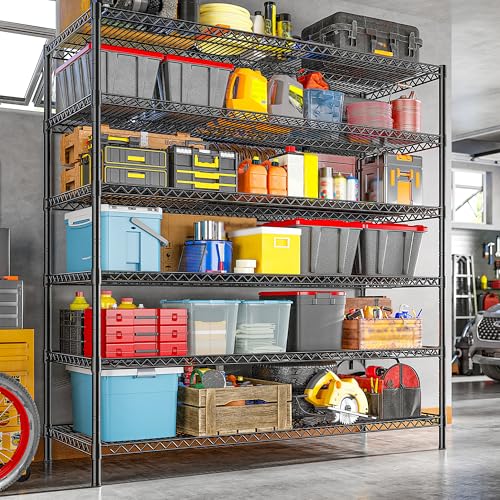 83"H Storage Shelves 3840LBS Metal Shelving Unit Garage Shelving Heavy Duty 6 Tier Commercial Adjustable Wire Shelving for Storage Rack for Pantry (2 Count)