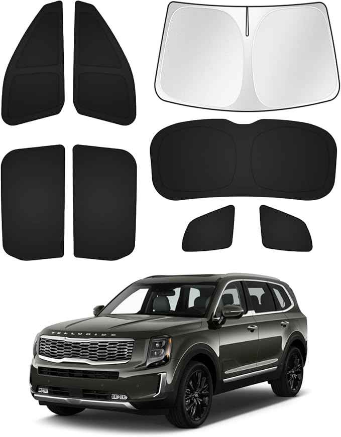 Windshield Sun Shade for 2020-2025 2026 Kia Telluride Accessories Sunshade Side Rear Window Shade Cover Window Sun Visor Shield Privacy Protection Keep Vehicle Cool Black 8PCS