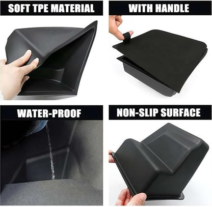 GGCLIMAX Rear Trunk Left Side Storage Box Compatible for Tesla Model 3 2020-2023 TPE+Flocking Material Black Trunk Organizer With Drawstring Partition Decoration Car Accessories
