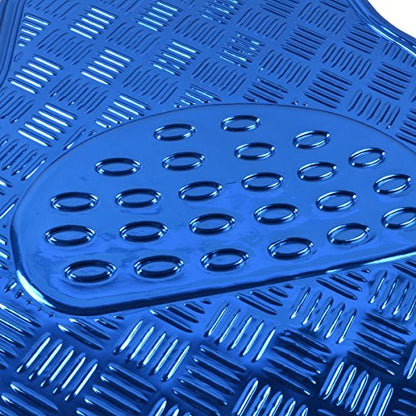 4-Piece All-Weather Universal Fit Front & Rear Floor Mats for Cars Trucks SUVs Vans, All-Weather Easy-to-Clean Diamond Metal Pattern Durable Heavy Duty Non-Slip Protection - Metallic Blue
