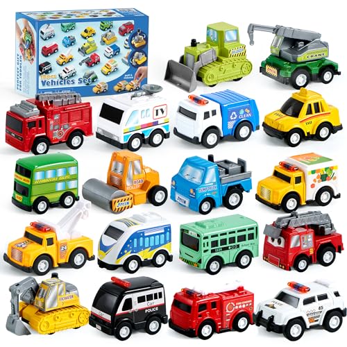 18 Pcs Pull Back City Cars and Trucks Toy Vehicles Set (18 Count)
