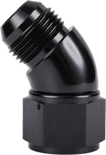 45 Degree 12AN Male to 12AN Female Swivel Full Flow Fitting Adapter Coupler Aluminum Black