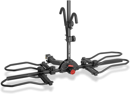 Arksen Hitch Mounted Bike Rack Smart Tilting 2-Bike Platform Style 150 lbs Capacity Carrier for Standard, Fat Tire and Electric Bicycle Fits SUV Pickup Truck RV Camper - 2 inch Receiver