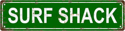 SURF SHACK Space Vintage Metal Tin Street Sign Bar Cafe Garage Cave Home Room Wall Bathroom Farmhouse Garden Porch Patio Decor, 16 x 4 Inch
