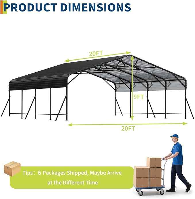 20x20x9FT Metal Car Port, Oversized Metal Garage with Steel Frame, Heavy Duty Carports for Car, Boats, Tractor