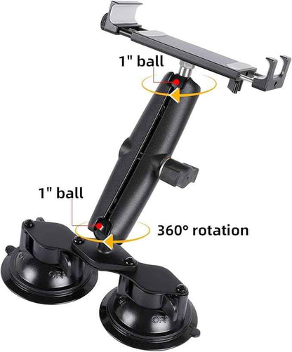 Aluminum Tablet Holder with Dual Suction Cup Base for Car/Boat Windshield, Tablet Stand Fits iPad Air 13" M2 (2024), iPad Pro 12.9" and other 4.7-15" Tablets, Mount on Window Bathroom Mirror