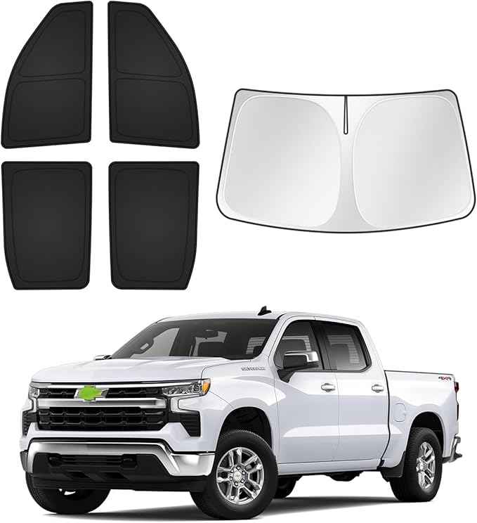 Sunshades for GMC Sierra 1500 2500 3500 Crew Cab 2019-2025 2026 Accessories Windshield Sun Shade Side Rear Window Shade Cover Sun Visor Shield Privacy Protection Keep Vehicle Cool Black 5PCS