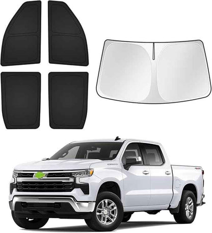 Sunshades for GMC Sierra 1500 2500 3500 Crew Cab 2019-2025 2026 Accessories Windshield Sun Shade Side Rear Window Shade Cover Sun Visor Shield Privacy Protection Keep Vehicle Cool Black 5PCS