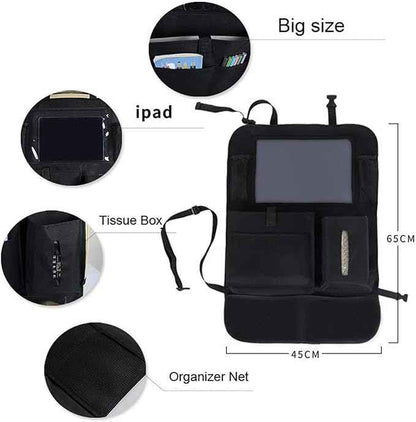 2 Pcs Large Size Car Backseat Organizer with 1 Pcs Trash Garbage Bag, Clear Screen Tablet Holder and 9 Storage Pockets,Foldable Seat Back Protectors for Toys Drinks Book ,Travel Accessories (Black)