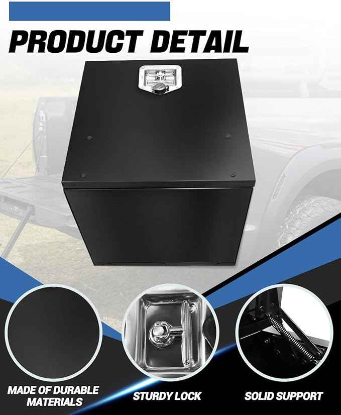 Heavy Duty Tool Box Chest Box Trailer Tongue Box for Pick Up Truck Bed RV Trailer Black Rectangle Truck Bed Storage with Side Handle,Lock and Keys(black)
