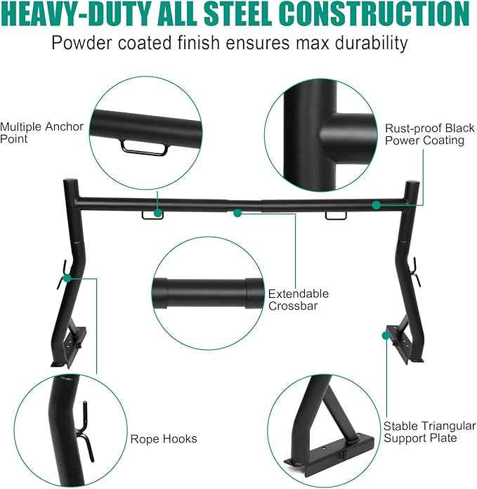 Non-Drilling Truck Rack, Heavy Duty Steel Extendable Truck Bed Ladder Rack, Fit for 52" to 71" Wide Truck Bed, 800 lb. Capacity