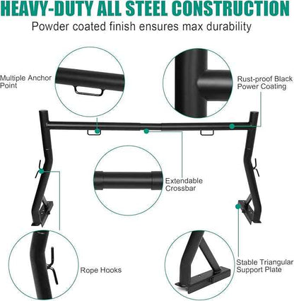 Non-Drilling Truck Rack, Heavy Duty Steel Extendable Truck Bed Ladder Rack, Fit for 52" to 71" Wide Truck Bed, 800 lb. Capacity