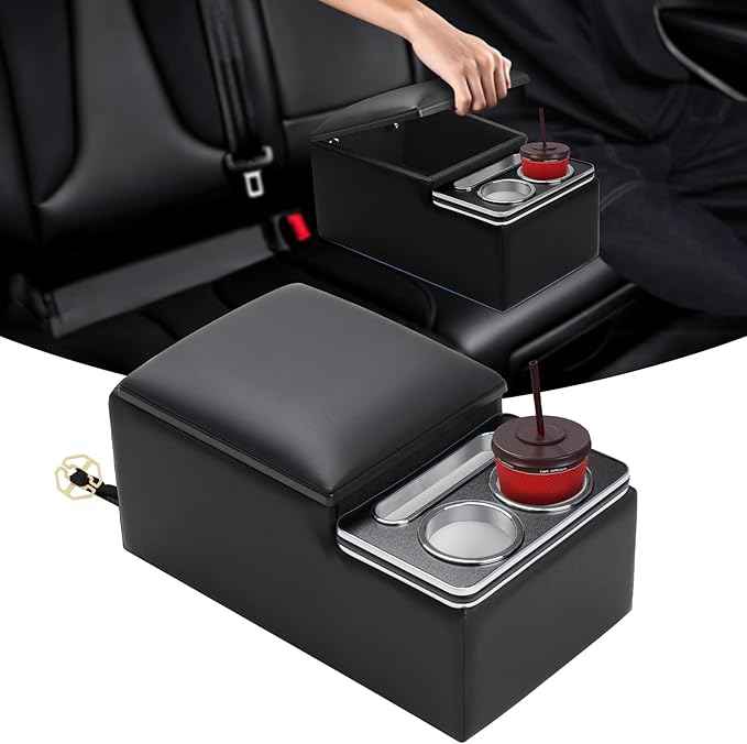 Upgraded Bench Seat Center Console with Extra Large Cup Holder & Phone Holder, Universal Car Armrest Storage Box Organizer for Truck & SUV & Van Automotive Central Console for Back Bench Seat
