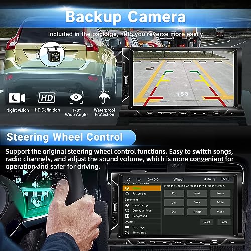 7 Inch Double Din Car Stereo Support Apple CarPlay Android Auto Mirror Link Capacitive Touchscreen Monitor Car Play Radio with Bluetooth 5.0
