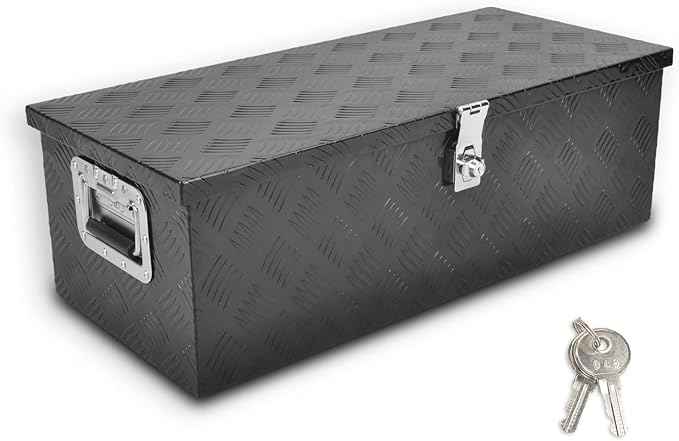 30 Inch Black Aluminum Tool Box 5 Bar Tread Chest Box Flatbox for Truck Car Outdoor Trailer Pickup Underbody RV ATV Storage Bed ToolBox w/Lock Side and Keys(30"X13"X10"),Black-30 Inch