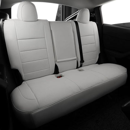 EKR Model Y Seat Covers for Tesla Model Y 2026 (Only for 5 Seats),Waterproof Seat Protectors,Leather Car Seat Cover Full Set,Faux Leather (White)