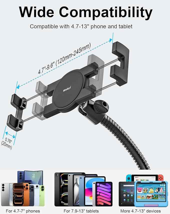 woleyi Car or Truck Seat Rail Tablet Mount, Heavy Duty Gooseneck Car Floor Tablet Holder Bolt Stand with 20-inch Aluminum Arm, for iPad Pro Air Mini, Galaxy Tab, Z Fold, Fire HD, iPhone, 4-13" Devices