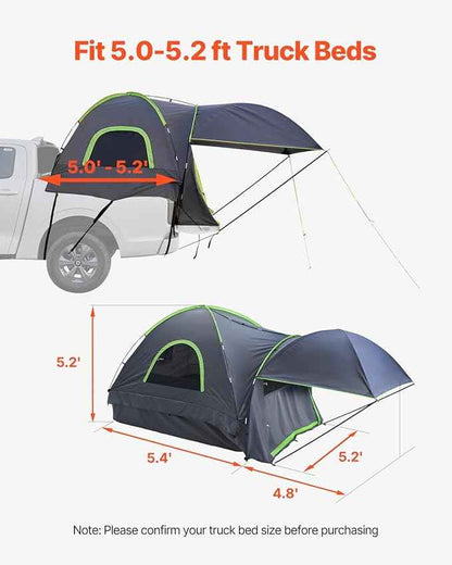 VEVOR Pickup Truck Tent, Fits 5.0-8.2 ft Truck Tents for Camping, Waterproof PU2000 mm 2-3 Person Sleeping Truck Bed Tent, Sturdy Truck Bed Camper Shell with Expandable Awning, Rainfly, Storage Bag