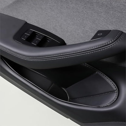 GGCLIMAX 4PCS Car Door Storage Pocket Leather Organizer Compatible with Tesla Model Y Juniper 2025/Model Y Launch 2025/Model 3 Highland 2024-2025 Road Trip Essentials(2024 New M3 Highland)