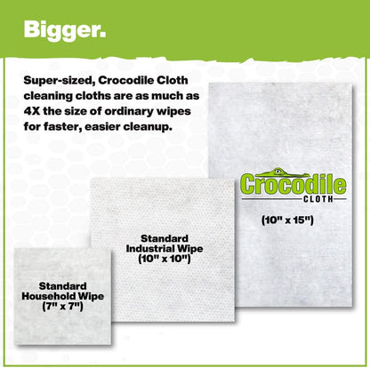 Crocodile Cloth Original Cleaning Wipes, 600 Count (6 Packs of 100) – Heavy-Duty 15” x 10” Multi-Surface Shop Wipes, Water-Based, Safe on Skin, Cuts Grease, Grime & Dirt