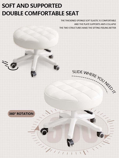 Small Chair Round Rolling Stool with Wheels PU Leather Height Adjustable Swivel Drafting Work SPA Salon Stools Home Office Chair
