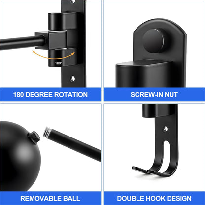 aiGear Motorcycle Helmet Holder, 180°Rotatable Motorcycle Helmet Rack with Double Hooks, Space Aluminum Motorcycle Helmet Holder Wall Mount for Motorcycle Bike Coats, Baseballs, Rugby Helmet (1 Pack)