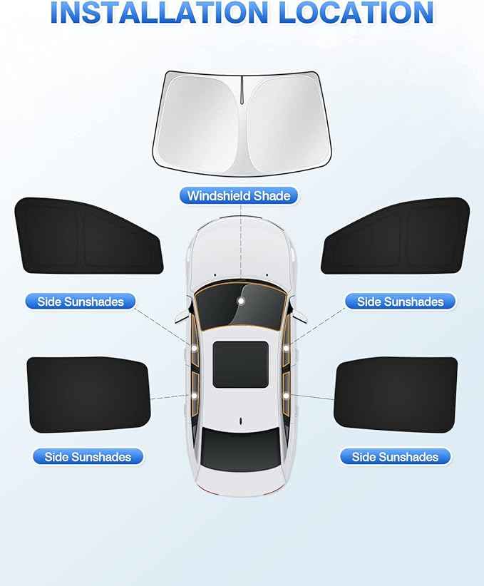 Sunshades for 2019-2025 2026 Ford Ranger 4Door Windshield Sunshade Side Rear Windows Sun Visor Shield Privacy Cover Keep Vehicle Cool Black 5PCS