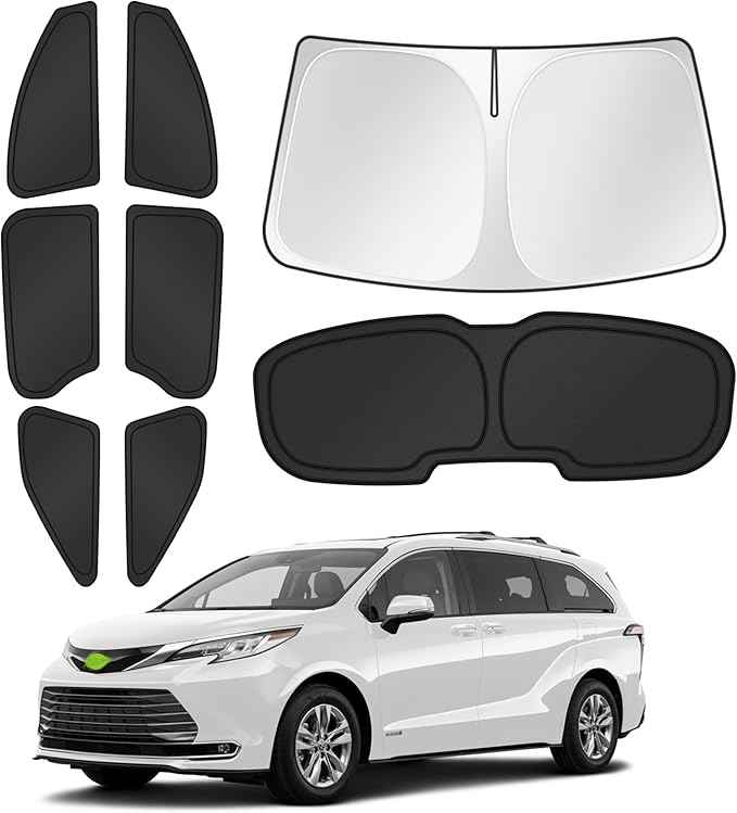 Sunshades for 2021-2025 2026 Toyota Sienna Accessories Windshield Sun Shade Side Rear Window Shade Cover Sun Visor Shield Privacy Protection for Camping Keep Vehicle Cool Black 8PCS