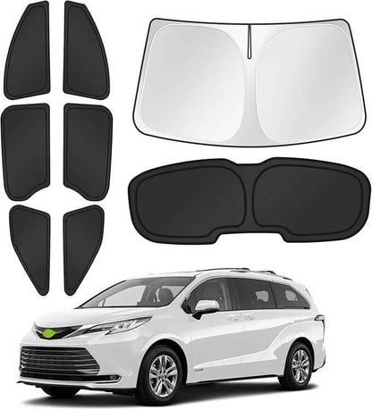 Sunshades for 2021-2025 2026 Toyota Sienna Accessories Windshield Sun Shade Side Rear Window Shade Cover Sun Visor Shield Privacy Protection for Camping Keep Vehicle Cool Black 8PCS