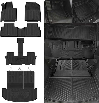 Custom Fit Floor Mats for Kia Telluride 7 Seats 2020-2025, All Weather TPE Floor Liners with Trunk Mat & Backrest Protectors, Odorless Full Set Interior Accessories