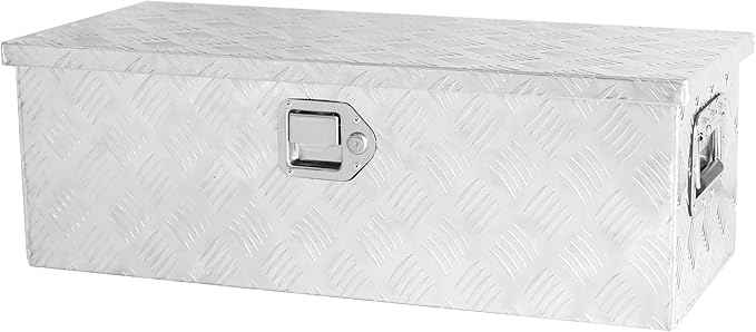 Truck Bed Toolbox for Trailer Pickup, RV Storage Organizer Tool Box Flatbox with Side Handle Lock Keys, Aluminum 5 Bar Tread Pattern Truck Bed Tool Box, Diamond Plate Chest Box Organizer 30 inches