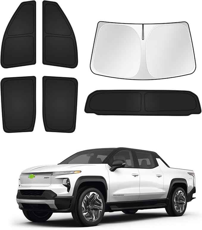 Sunshades for Chevrolet/Chevy Silverado EV & GMC Sierra EV 2024 2025 2026 Accessories Windshield Sun Shade Side Rear Window Shade Cover Sun Visor Shield Privacy Keep Vehicle Cool Black 6PCS