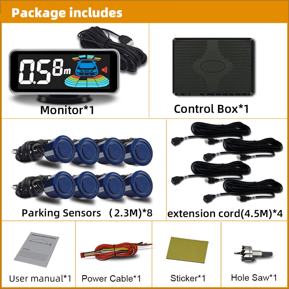 Car Parking Sensors Kit Reverse Radar parktronic System Auto Electronics Vehicle Back Assistant Reverse 8 Sensor (8 Count)