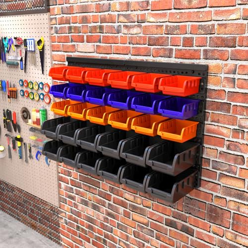 Wall Mounted Storage Bins Parts Rack 4 Colors Bin Organizer Garage Plastic Shop Tool (4 Count)