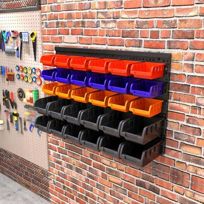 Wall Mounted Storage Bins Parts Rack 4 Colors Bin Organizer Garage Plastic Shop Tool (4 Count)