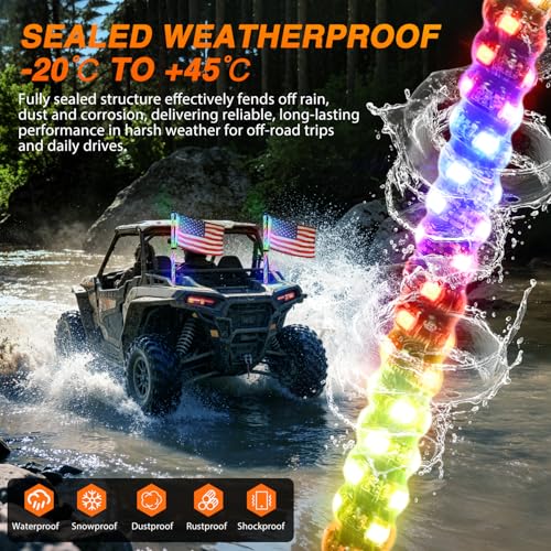 RGB LED Whip Light 2PCS 3FT Spiral Antenna Whips (3 Foot)