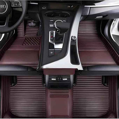 MAEVEN Customized Leather car Floor mats Suitable for 99% of car Models All-Weather Protection Waterproof Anti Slip Men's Women's car Liners (Coffee Stripe)