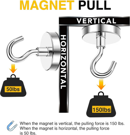 DIYMAG Magnetic Hooks, 150 LB Heavy Duty Strong Magnet with Hook, Rare Earth Neodymium Magnets for Hanging, Magnetics Hanger for Curtain, Home, Kitchen, Workplace, 10 Packs