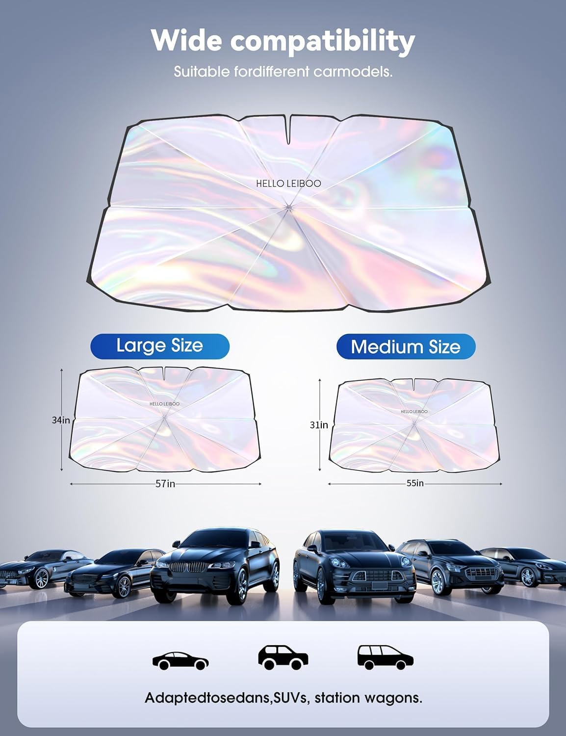 helloleiboo 𝟐𝟎𝟐5 𝑼𝑷𝑮𝑹𝑨𝑫𝑬 Car Windshield Sun Shade Umbrella, Colorful 360°Rotating Foldable Windshield Sun Shade Front Window Reflective Polyester Blocks Heat and Sun Sun Shade for Cars SUV - AutoBay