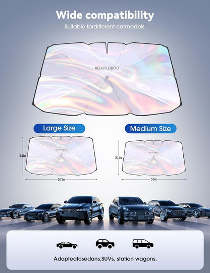 helloleiboo 𝟐𝟎𝟐5 𝑼𝑷𝑮𝑹𝑨𝑫𝑬 Car Windshield Sun Shade Umbrella, Colorful 360°Rotating Foldable Windshield Sun Shade Front Window Reflective Polyester Blocks Heat and Sun Sun Shade for Cars SUV - AutoBay