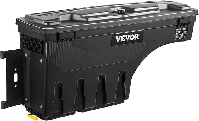 VEVOR Truck Bed Storage Box, Compatible with Dodge Ram 1500 2019-2021 L, Waterproof ABS Wheel Well Tool Box with Lockable Lid and Password Padlock, 6.6 Gal/25 L Truck Bed Toolbox, Driver Side, Black