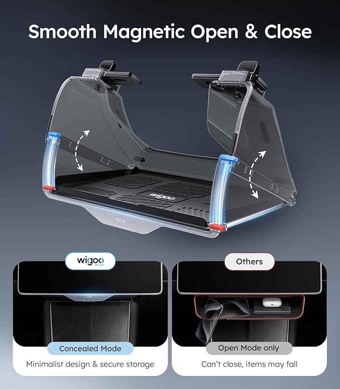 Wigoo Under Screen Organizer for Model 3 2016~2026, Including Model 3 Highland 2024~2026 (Standard, Premium & Performance), Concealed Center Console Organizer Tray, Quick & Stable Installation