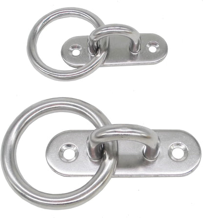 Stainless Steel Ceiling Hooks & Wall Hangers with Rings - Heavy Duty M8 Screw Mount, Rust-Proof Anchor Straps for Garage, Outdoor, Storage (4-Pack)