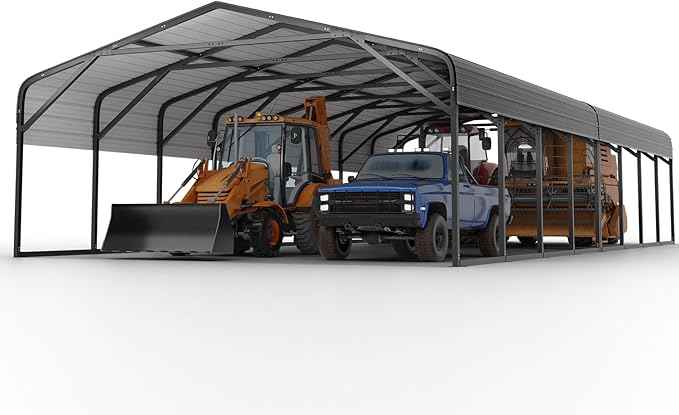 20x40 FT Heavy-Duty Modular Carport System, Galvanized Steel Frame Commercial Shelter for Boats, Tractors & Dual-Vehicle Storage – 120 PSF & 100 MPH Wind Rated Metal Canopy Reinforced Roof