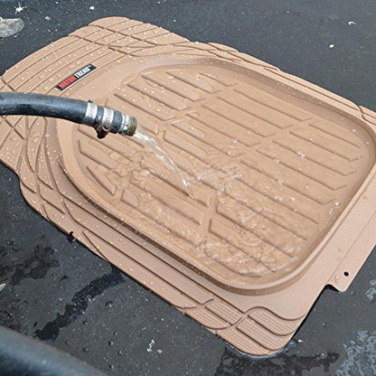 Beige Heavy Duty Front & Rear Rubber Floor Mats Universal Liners for Car SUV Van & Truck